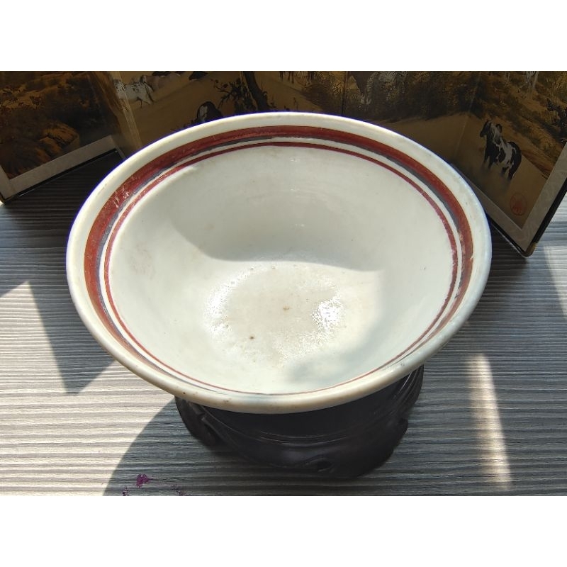 老日本 老件 紅綠彩 碗公 古瓷 老碗