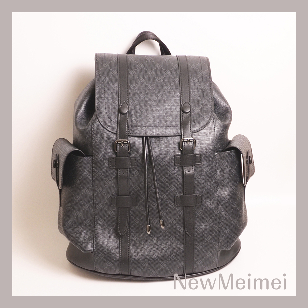 【現貨/NewMeimei】韓系格紋束口大容量後背包 PU款 男士 可放A4