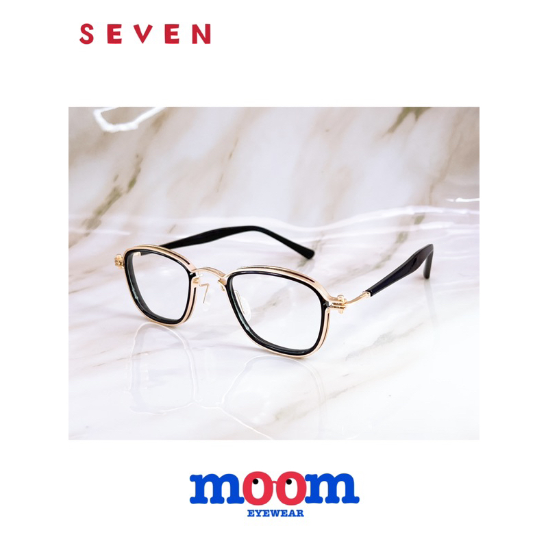 【本閣】moom SEVEN 設計師復古造型鈦合金眼鏡方框 男女黑色金色