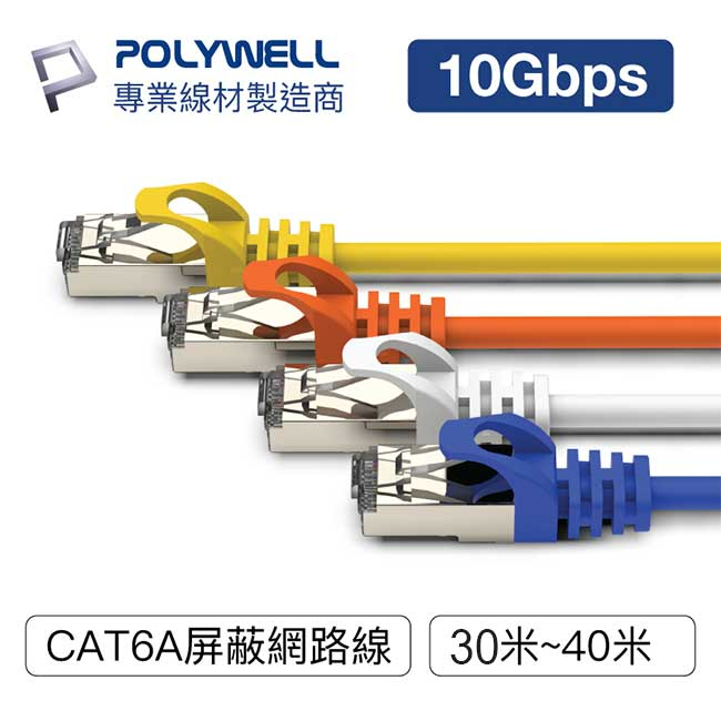 【祥昌電子】寶利威爾 CAT6A S/FTP 高速網路線 RJ-45 白色 藍色 黃色 橘色 黑色 30M 40M