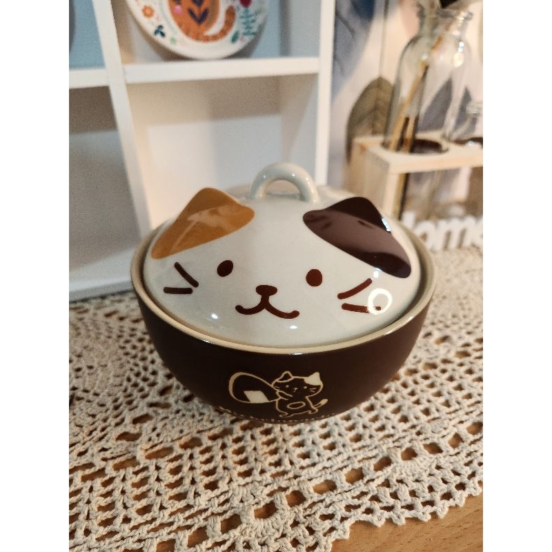 ♡現貨♡日式可愛貓咪附蓋陶瓷碗