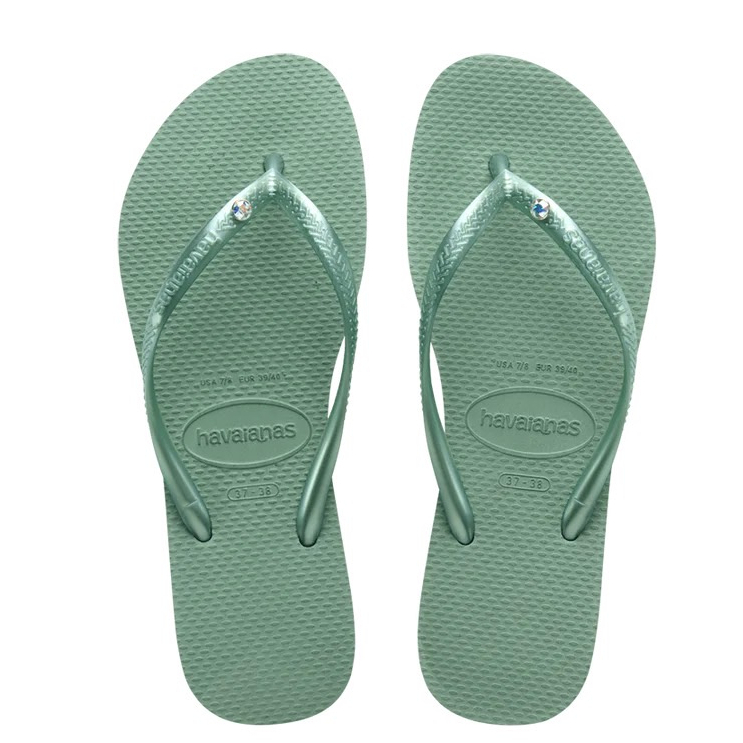 【巴西鞋王】havaianas哈瓦仕 女款春夏2023人字夾腳拖鞋 施華洛世奇水晶 SWAROVSKI彩鑽 SLIM綠