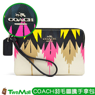 COACH 手拿包 羽毛圖騰防刮皮革零錢包(黑白) 錢包