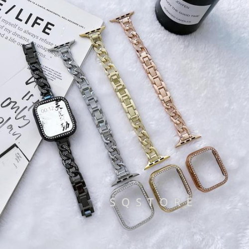 台灣現貨.當天出貨Apple Watch蘋果錶帶 金屬單排鑲鑽不鏽鋼錶帶iwatch1-9 ultra代 單排錶帶
