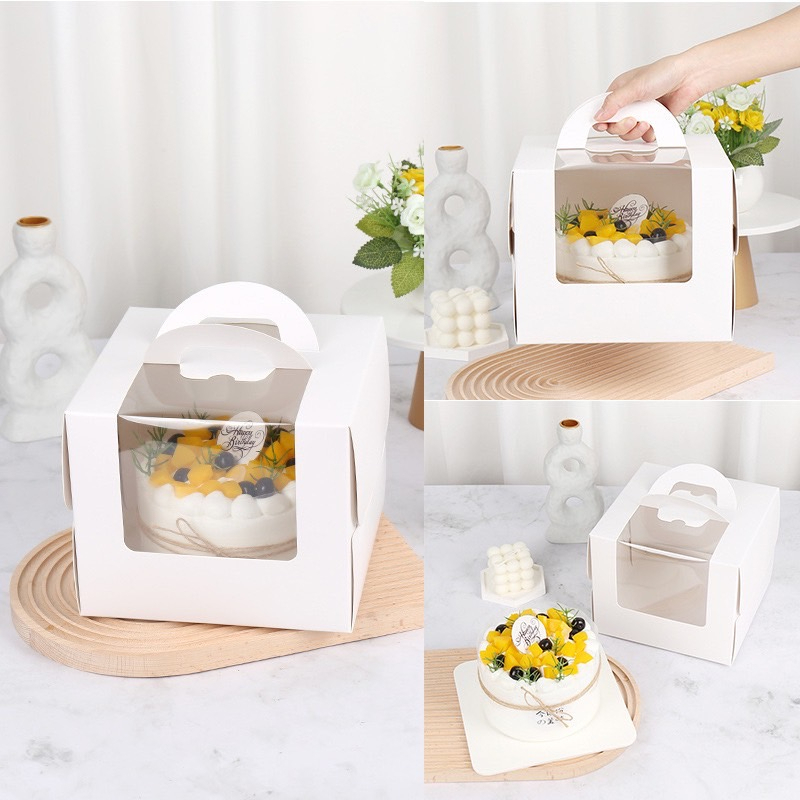 嚴選~台灣現貨 蛋糕盒 （附底托 加厚款）小6吋手提蛋糕盒 3吋 4吋 6吋 8吋 鮮奶蛋糕包裝盒 乳酪蛋糕戚風包裝盒，