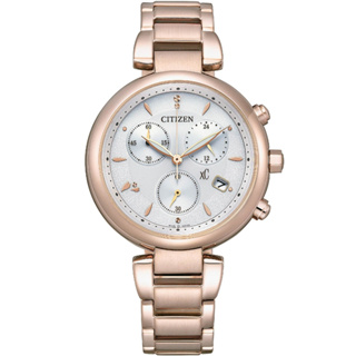 CITIZEN 星辰 XC 浪漫粉紅金光動能碼表計時腕錶(FB1456-65A)35mm