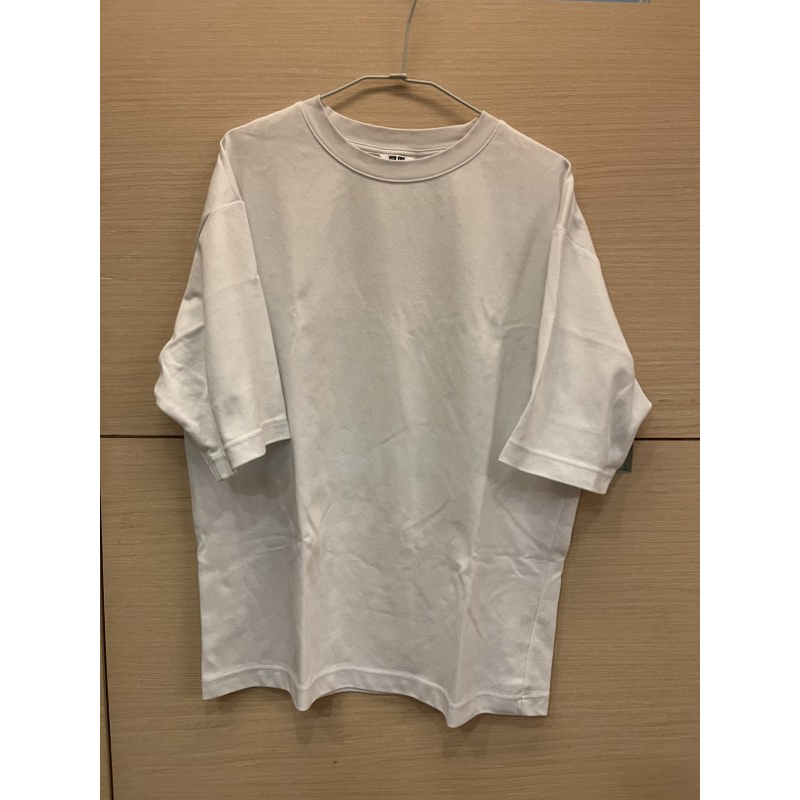 Uniqlo U AIRism 棉質寬版圓領T恤(五分袖)  白色 尺寸: L