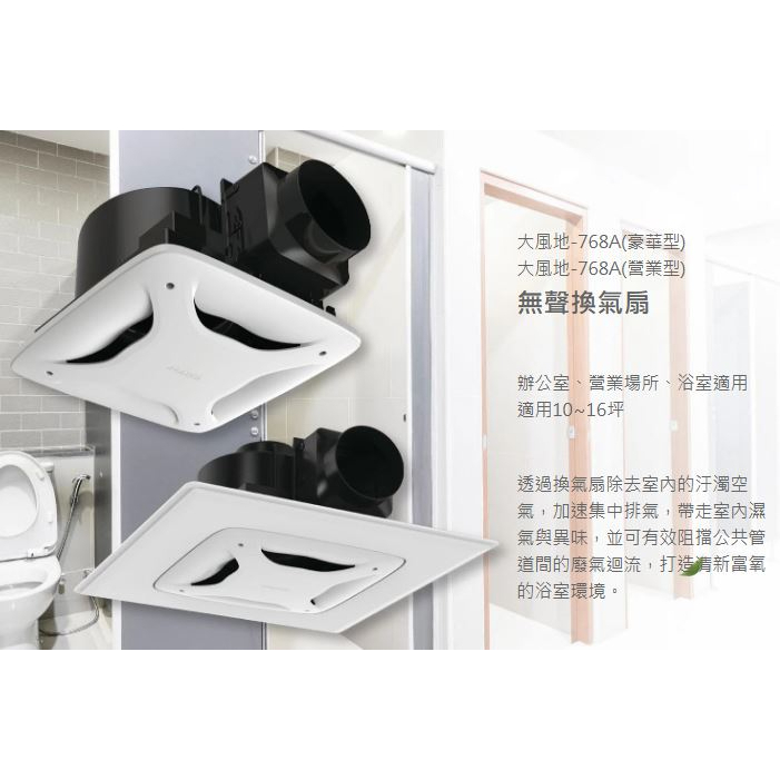 ALASKA 阿拉斯加 台灣製造 浴室 換氣扇 排風扇 大風地 768A 豪華型 營業型 無聲換氣扇