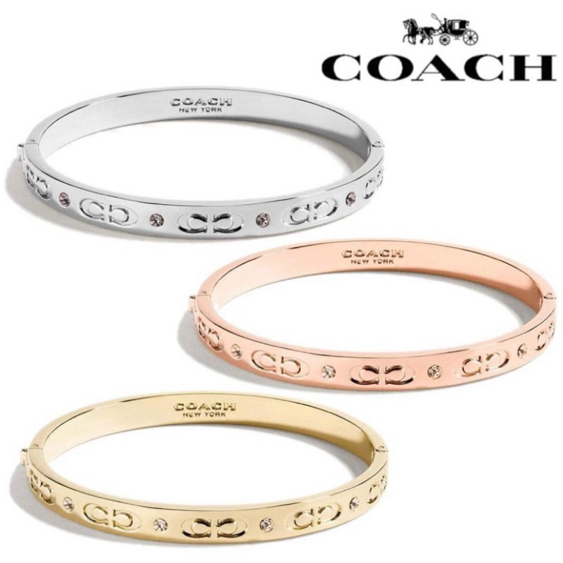 美國買回 Coach全新 正品玫瑰金 Kissing C Hinged Bangle 雙c 手鍊手鐲手環 單鑽