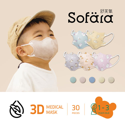 【官方直營】Sofara舒芙氧 迷你幼小臉版3D立體醫用口罩 (30入/盒)  嫩嬰口罩 嬰兒口罩 醫療口罩 幼幼口罩