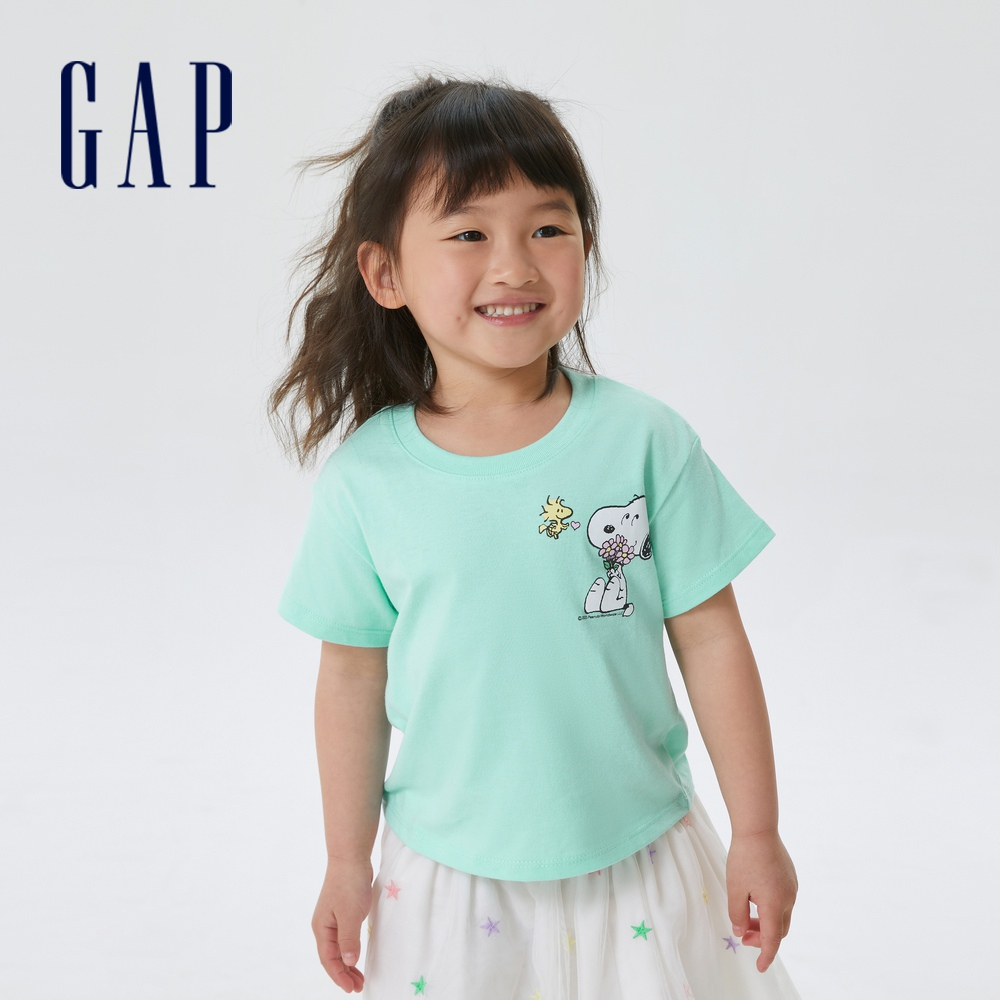 Gap 女幼童裝 Gap x Snoopy史努比聯名 印花圓領短袖T恤-淺綠色(542558)