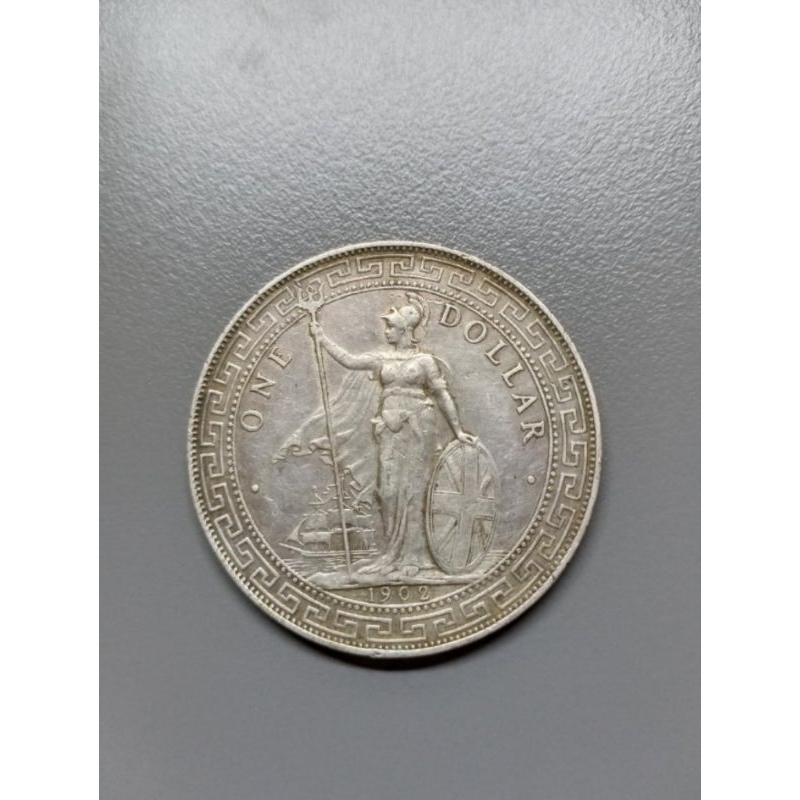香港站洋 1902年 壹圓銀幣 老包漿 美品保真
