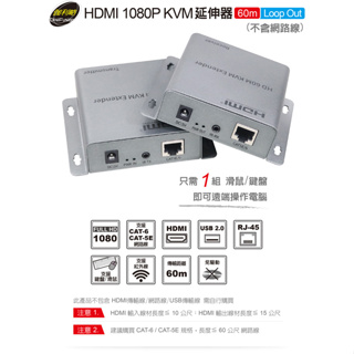 伽利略 HDMI 1080P KVM 延伸器 60m Loop Out(HKE60LP)