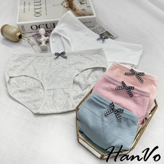 【HanVo】素雅簡約蝴蝶結透氣棉質內褲 舒適柔軟純棉親膚透氣 日系中低腰三角褲 獨立包裝 內褲 內著 A11-5660