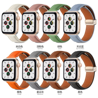 77💕現貨💕高級感真皮質荔枝紋金屬磁吸扣適用Apple Watch Series 1 2 3 4 5 6 SE 78代