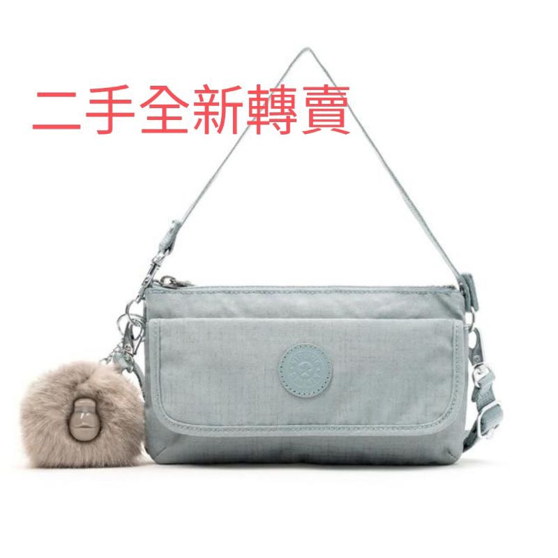 KIPLING 質感鼠尾綠線條壓紋翻蓋肩背側背包-VECKA STRAP 二手全新轉賣