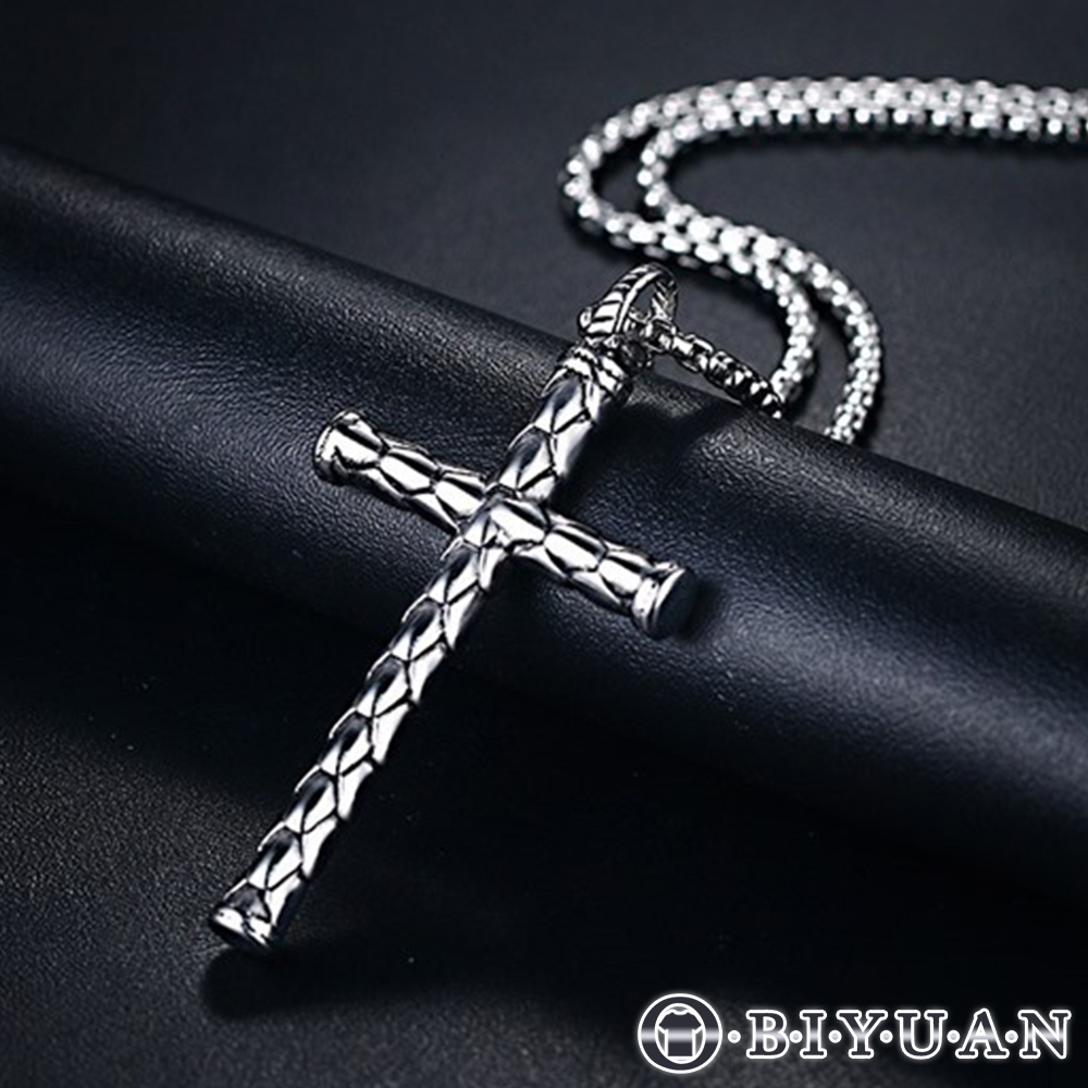 【OBIYUAN】項鍊 龍紋 十字架 歐美 鈦鋼 送 收納盒 禮物 飾品【SR155】