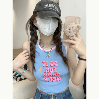 【西西比】無袖上衣 英文 字母 針織背心 吊帶背心 小可愛背心 辣妹上衣 ins 風衣服 運動背心女 辣妹 吊帶 小可愛