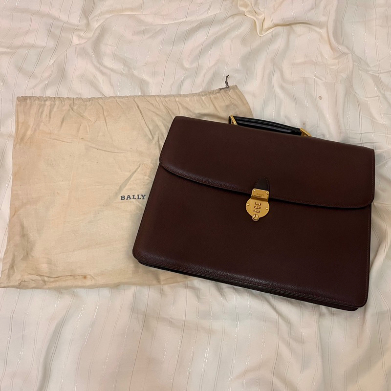 Bally vintage 深棕紅紳士公事包（含背帶）