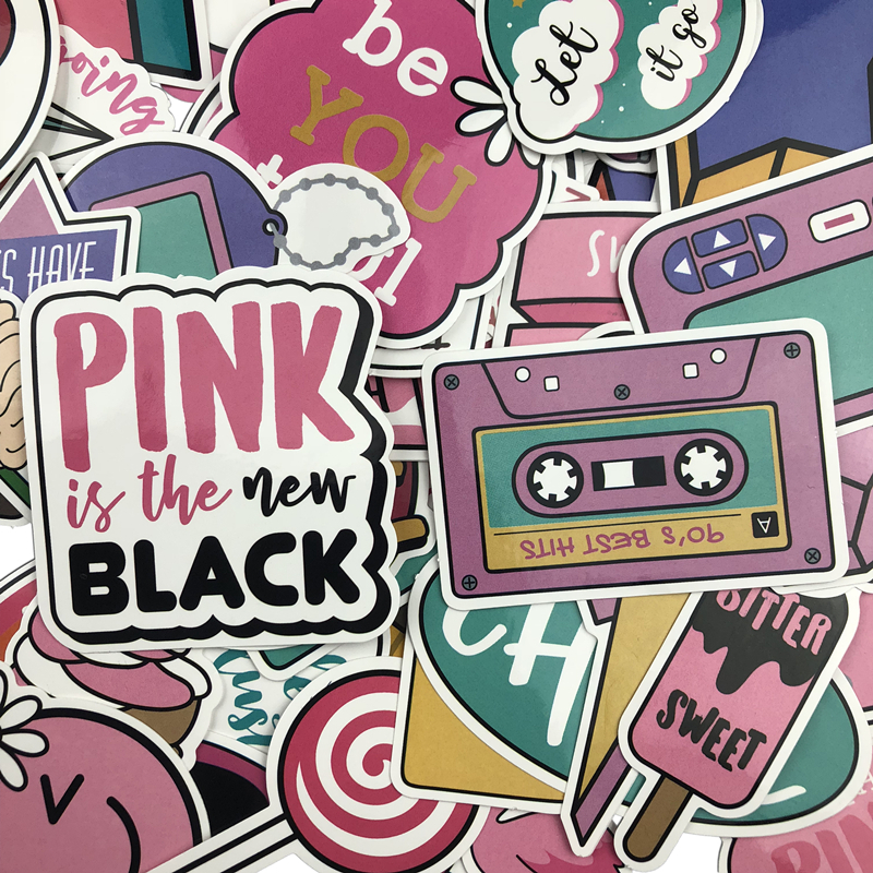 (一套)60張粉色可愛卡通 防水貼紙 筆電、手機、行李箱、安全帽潮流貼紙