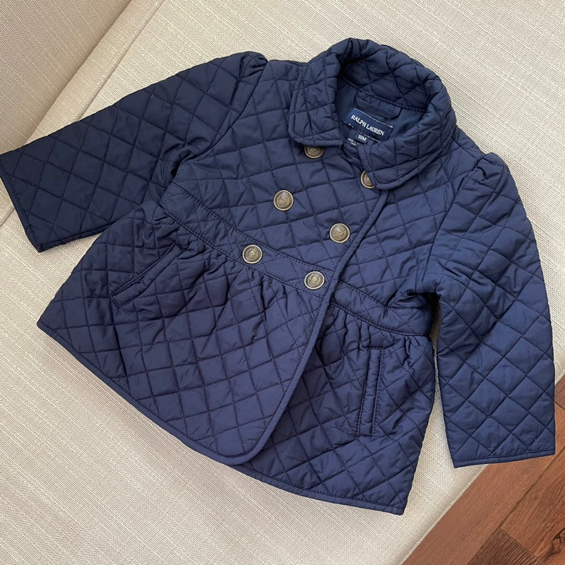 🇺🇸美國Polo Ralph Lauren小女童菱格紋鋪棉外套 雙排扣長袖夾克外套 深藍色 尺寸18M二手8成新