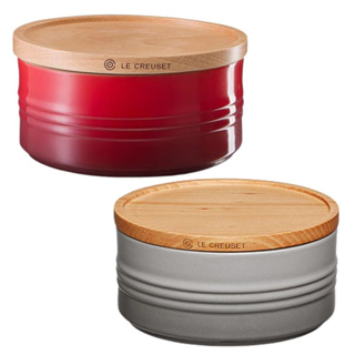 《法國 Le Creuset》現貨 陶瓷木蓋儲物罐 6cm 櫻桃紅/迷霧灰 收納罐 圓形 密封儲物罐