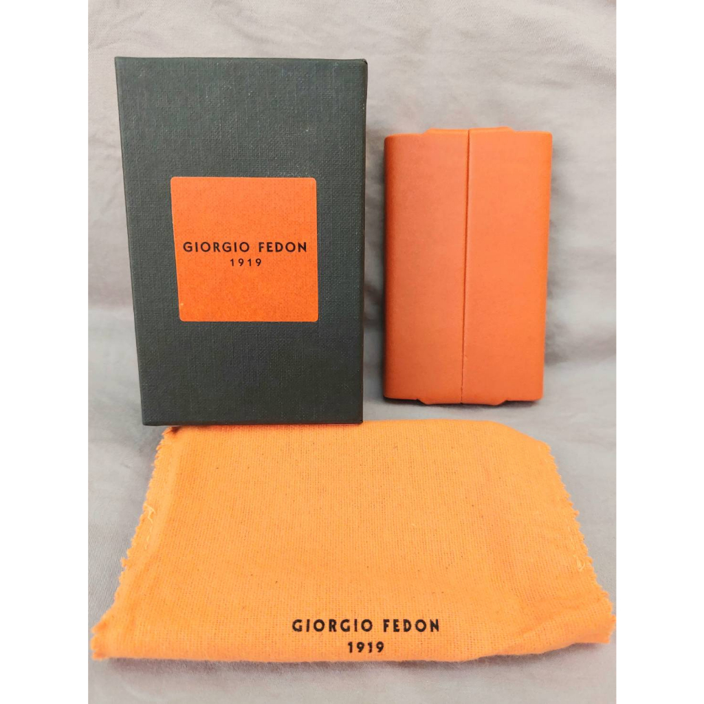 [二手] GIORGIO FEDON 1919 高級橫開皮面輕鋁名片夾 橘 卡夾 義大利名牌