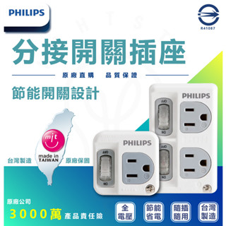 🌟LS🌟 現貨附發票 PHILIPS 飛利浦 分接器 壁插 節能開關 1開1插 2開2插 插座