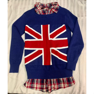 女童裝假兩件式 英國旗毛衣襯衫 尺寸150
