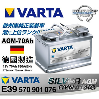 全新德國製造 VARTA E39 AGM 汽車電池 70Ah 760A EN BENZ/BMW原廠專用品牌 華達 瓦爾塔
