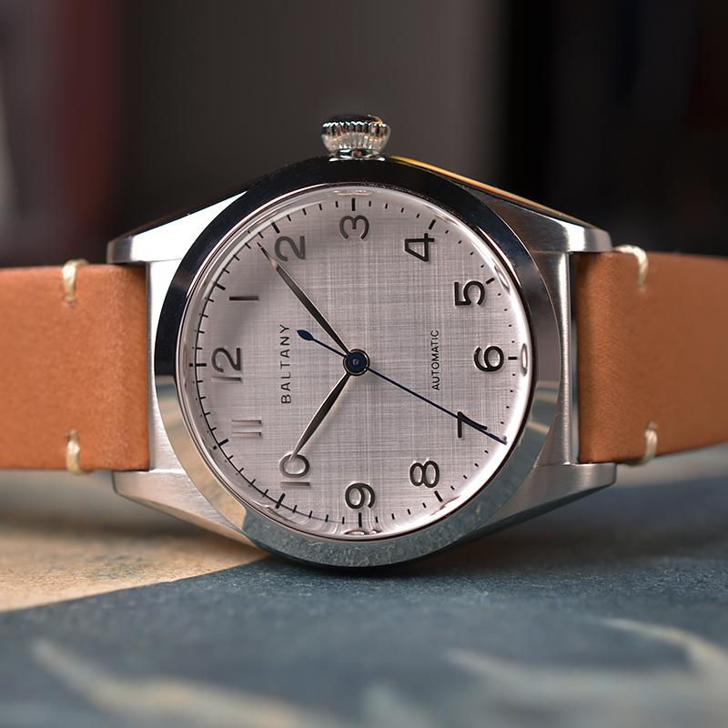 AF Store* BALTANY 復古勞樣式 亞麻錶盤 復古錶盤 灰色 銀色 200米防水 自動機芯 真皮錶帶