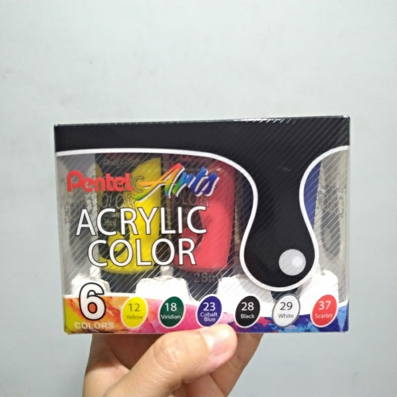 【全新】Pentel Acrylic Color 壓克力顏料28ml 12黃色18綠色23藍色28黑色29白色37紅色