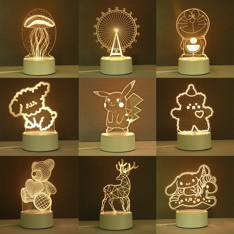 【現貨-布偶市集】多款 3D立體造型小夜燈 創意夜燈 氣氛燈 睡眠燈 皮卡丘 摩天輪 哆啦a夢 凱蒂貓 凱洛比 酷企鵝
