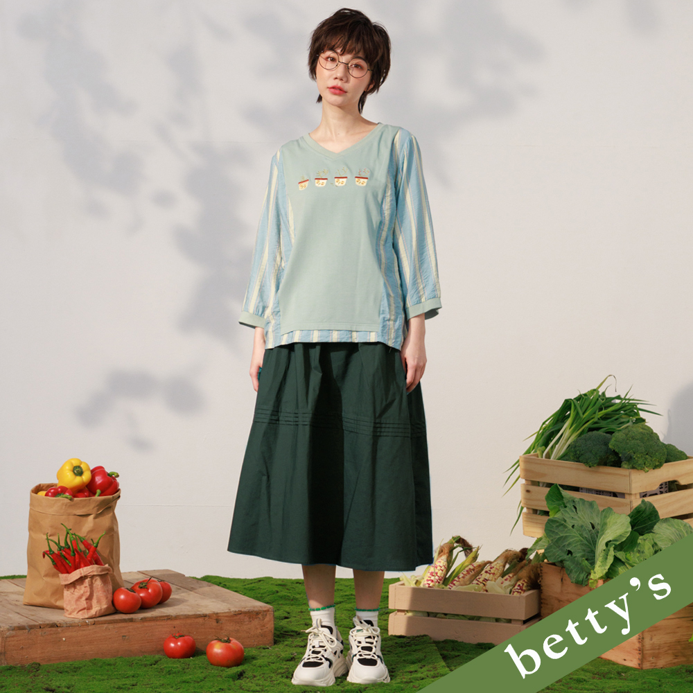 betty’s貝蒂思(21)蕾絲布腰帶打摺長裙(深綠)
