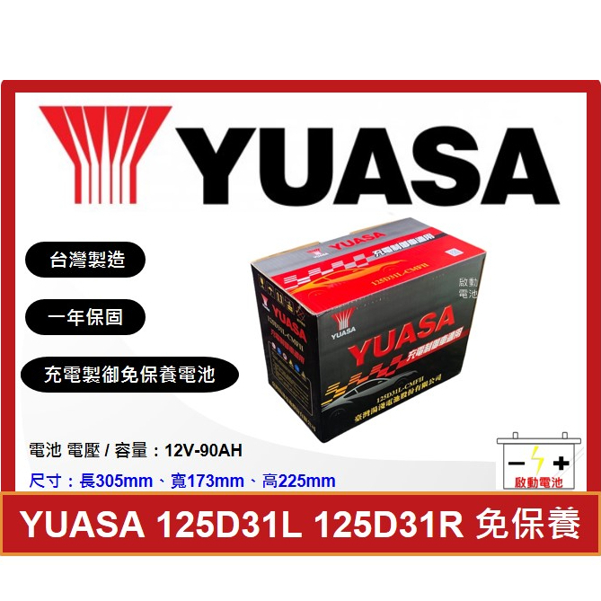 啟動電池 湯淺電池  YUASA   免加水電池 125D31L  125D31R 同 95D31L 95D31R
