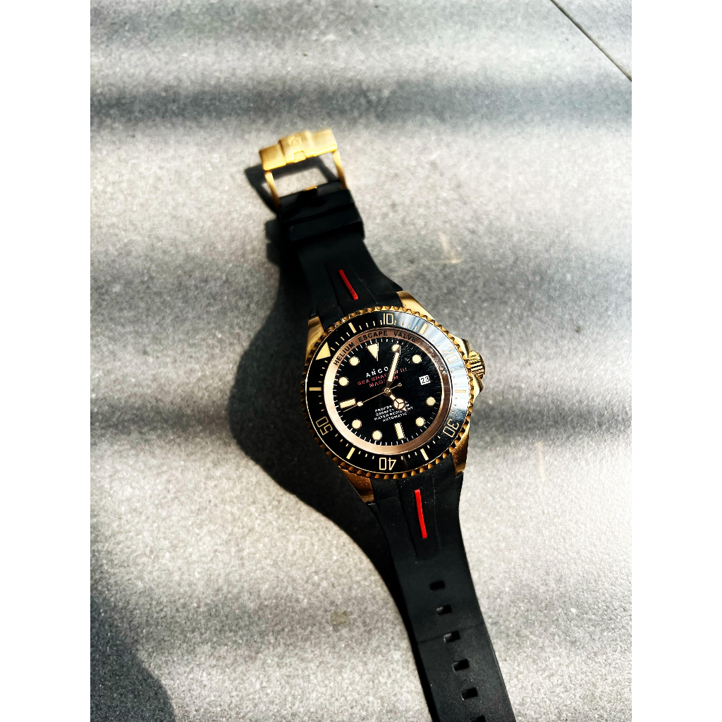 ANCON 海影三代 SEA301 深海玫瑰金 PVD鍍金色 黑面 陶瓷圈 自動上鍊 膠帶款 防水1000米 機械錶 男
