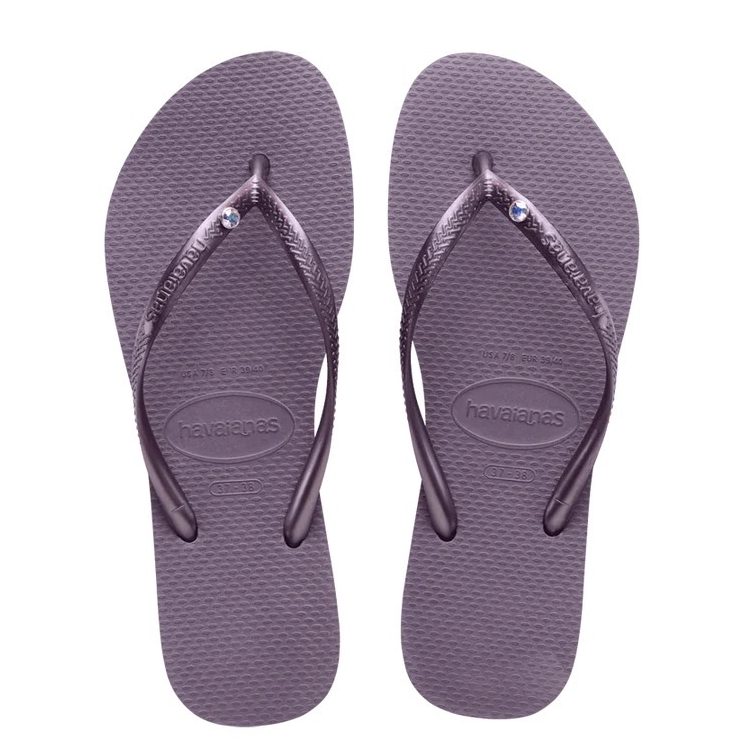 【巴西鞋王】havaianas哈瓦仕 女款春夏2023人字夾腳拖鞋 施華洛世奇水晶 SWAROVSKI彩鑽 SLIM紫