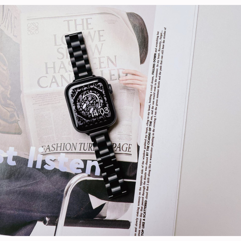 不鏽鋼14mm直身 女士錶帶 三株錶帶 適用於 Apple watch錶帶 8 7 6 5 SE錶帶 49mm蘋果手錶帶