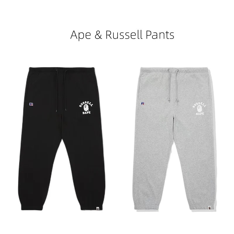 Bape x RUSSELL 聯名加絨男款休閒棉褲長褲運動褲 S 灰 現貨