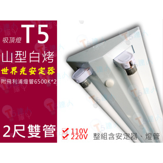 T5達人傳統 T5 山型 吸頂燈 高功率預熱型 14W*2 2尺雙管 110v/220v 附贈飛利浦T5三波長燈管(附發