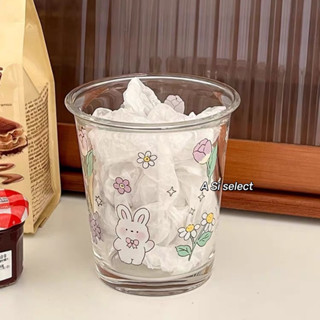﹝現貨﹞厚玻璃翻口杯 玻璃杯 320ml 小兔小熊鬱金香小雛菊花 韓國ins風 咖啡廳 咖啡杯水杯茶杯茶具餐具 卡通簡約
