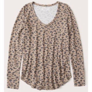 全新 Abercrombie&Fitch 門市品 吊牌未剪 長袖 豹紋上衣 咖啡 軟毛 A&F 女裝 棉上衣 AF