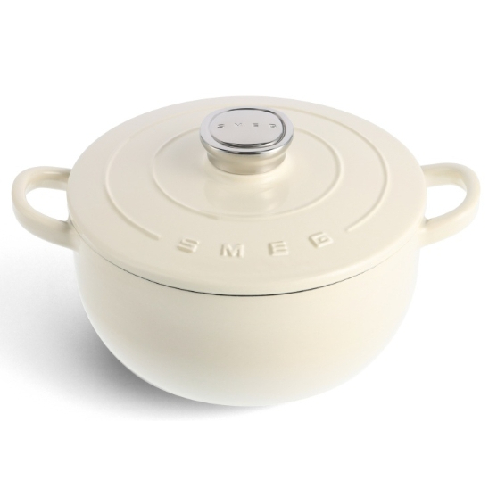 【SMEG】X 家樂福 義大利精品廚具 琺瑯鑄鐵鍋 24CM 奶油白 桃園火車站 可面交