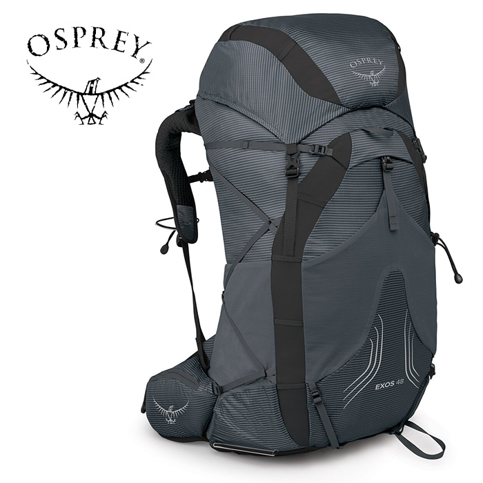 【Osprey 美國】Exos 48 輕量登山背包 男 鎢鋼灰 L/XL｜健行背包 自助旅行 徒步旅行後背包