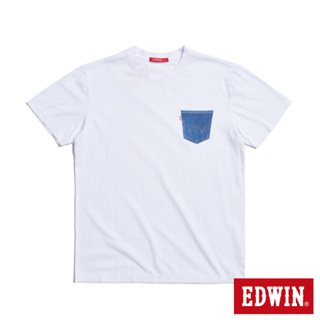 EDWIN 人氣復刻款 印花貼口袋短袖T恤(白色)-男款