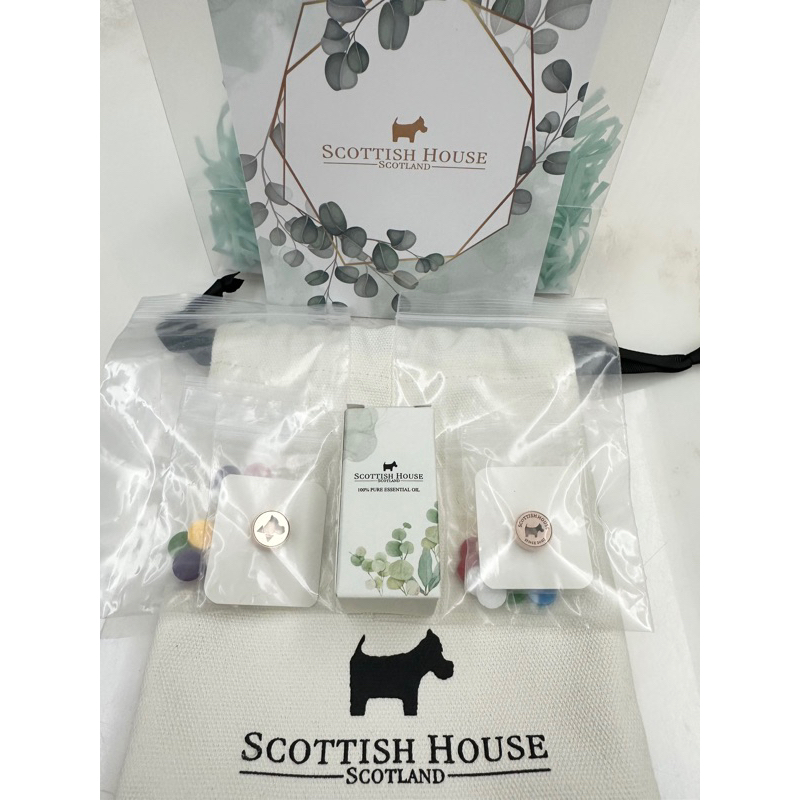 全新~Scottish House口罩香氛磁釦精油組-金色+尤加利單方精油3ml~售價890元