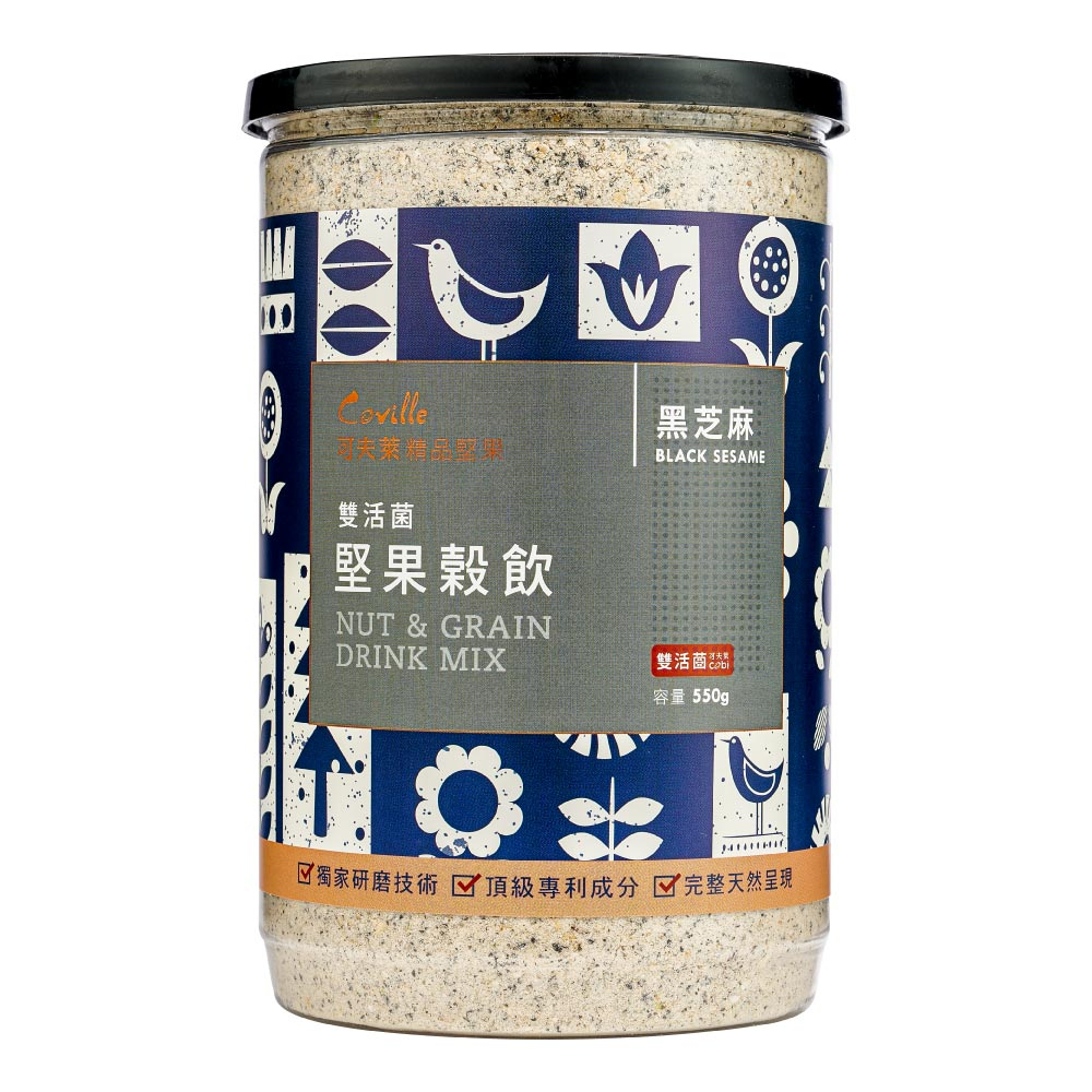 【可夫萊精品堅果】雙活菌堅果穀粉黑芝麻口味550g_成分天然無添加糖，保留堅果及穀類風味