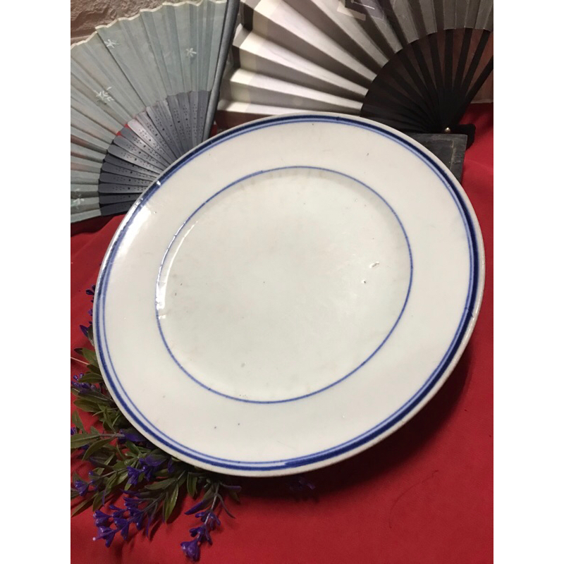 1945-1955年代 台灣早期 青花環藍圈大盤 老碗盤 古瓷盤 古早味/收藏 懷舊復古