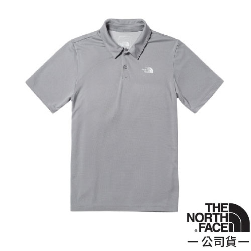 【The North Face】男款 吸濕透氣短袖POLO衫 FLASHDRY(亞洲版型)休閒衫.運動上衣_灰_7QOW