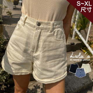 LULUS/反摺褲管後鬆緊牛仔短褲S-XL３色【A04210177】A字褲/顯瘦遮肉0701